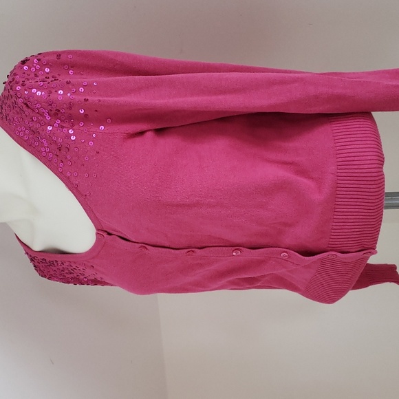 ELLE Magenta Button Cardigan with Sequins, Size: Small - Picture 7 of 15